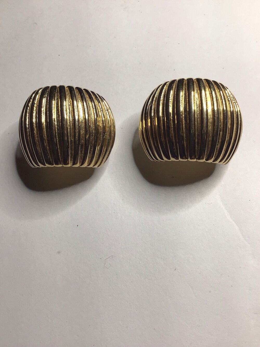 Vintage Givenchy Gold Tone Ribbed Dome Clip On Earrings Designer Signed